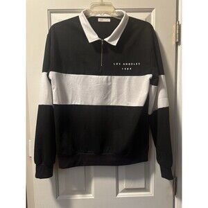 Los Angeles 1984 T- Shirt Long Sleeved Black Embroidered Logo Collar Quarter Zip